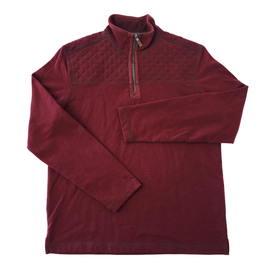 GH Bass Mens Medium Burgundy Quilted Shoulder Quarter Zip Pullover Sweater